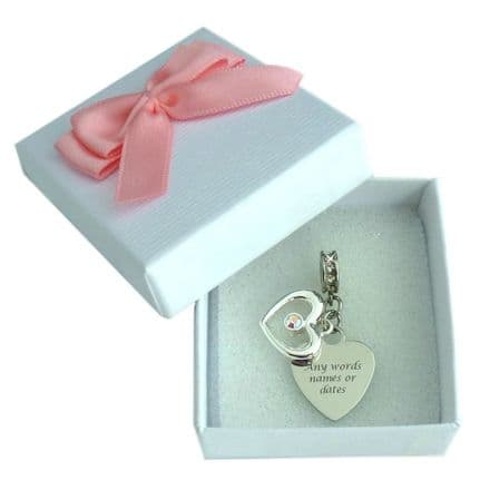 Two Hearts Charm, fits Pandora, Any Engraving