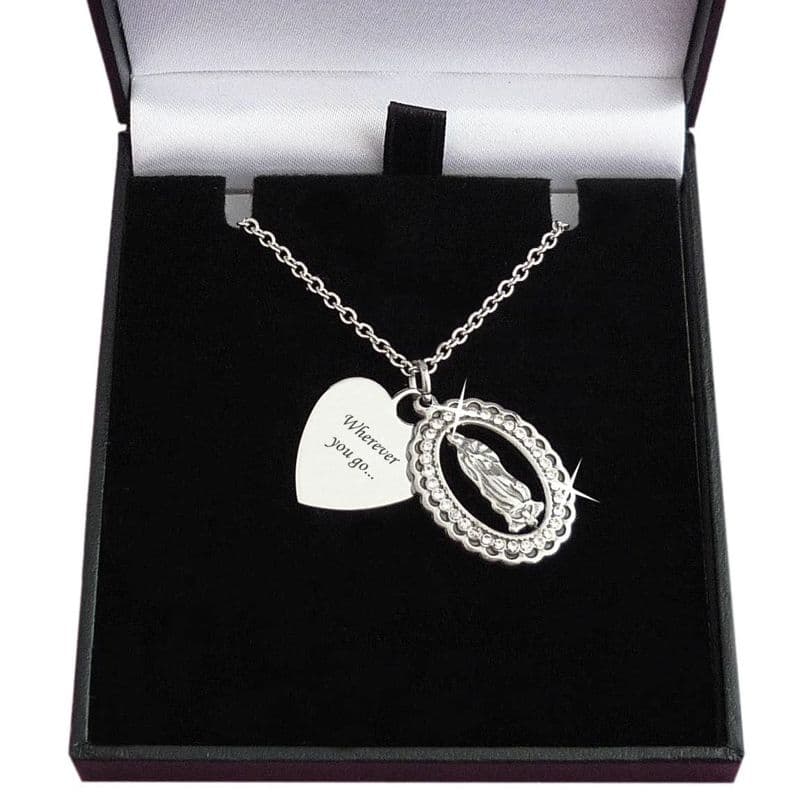 Virgin Mary Necklace, Engraved, Miraculous Medal, Baptism Gift | Charming Engraving
