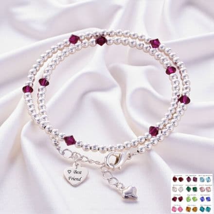 Wrap Bracelet with Birthstones & Engraved Tag