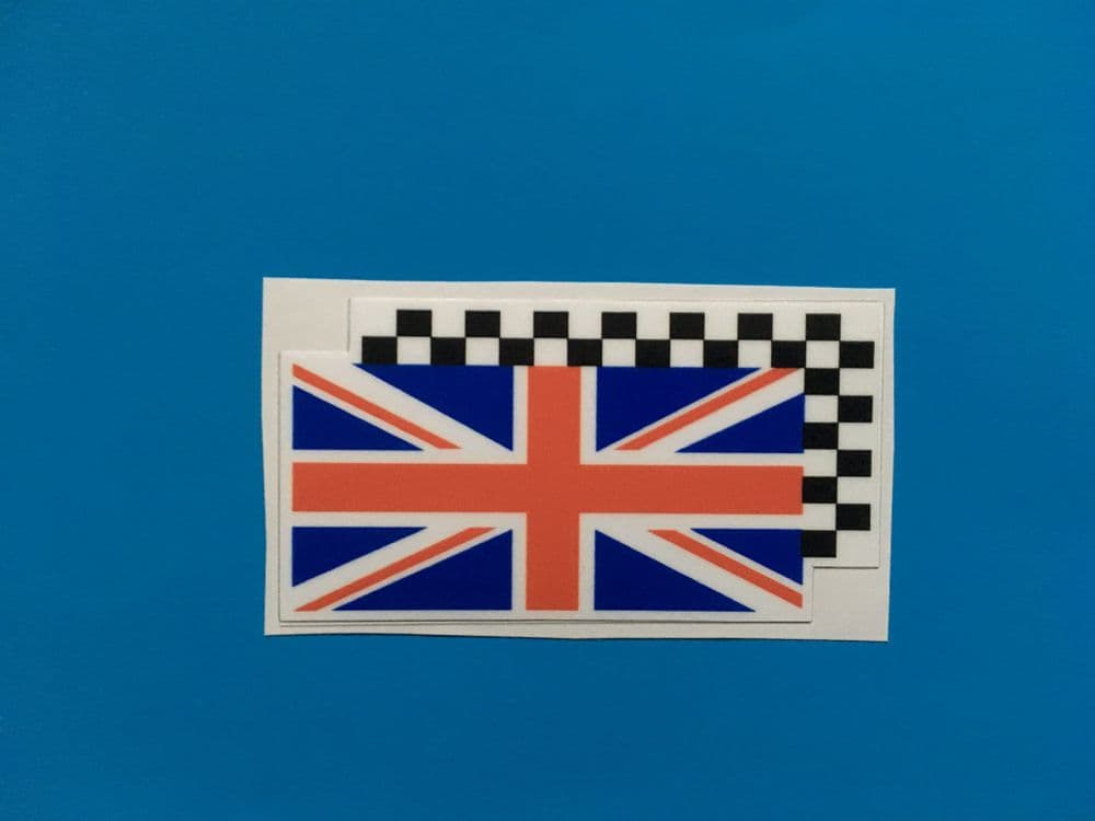 British union jack & chequered flag sticker/decal x2