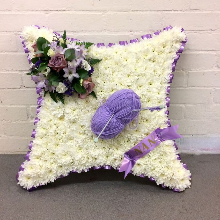 Knitting Funeral Flower CushionBlossom Florists range of unusual