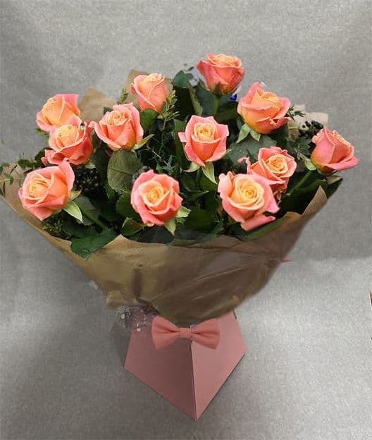 Peach Roses Handtied Bouquet by Essex Florists