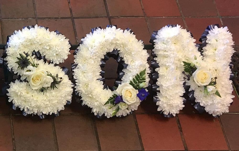 SON Funeral Flower Letters by local florist Chelmsford Braintree Witham