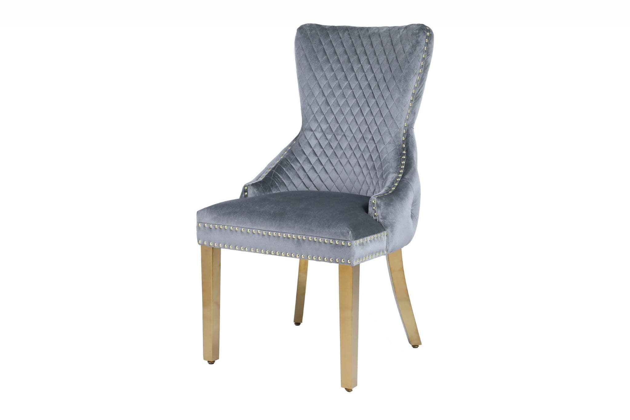 Delicious Grey Velvet Knocker Back Chair With Gold Legs