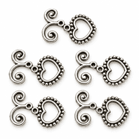 10 Antique Silver Heart Toggle Clasps 22x14mm