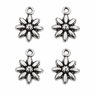 10 Antique Silver Tone Flower Charms 20mm