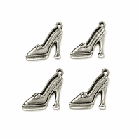 10 Antique Silver Tone High Heel Shoe Charms 17mm