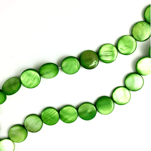 16 Inch Green Shell 14mm Coin Beads