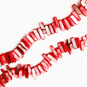 16 Inch Shell 14-20mm Tusk Beads Red