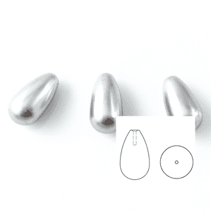 4 Swarovski 5816 Half Drilled Drop Pearls 15x8mm Lt Grey