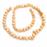 Freshwater Pearl Flat Side Beads 6-7mm Peach