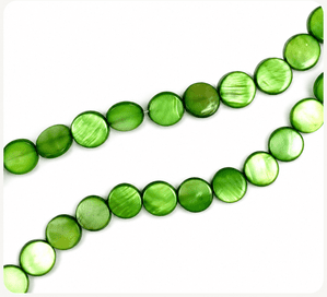 Green Mother of Pearl Coin Beads 14mm