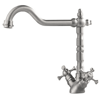 Clearwater Baroc Twin Crosshead Monobloc Mixer With Swivel Spout Brushed Nickel BAN Kitchen Tap