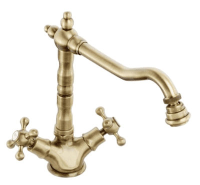 Clearwater Baroc Twin Crosshead Monobloc Mixer With Swivel Spout Gold BAG Kitchen Tap