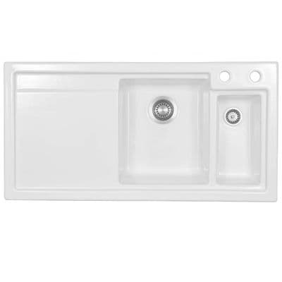 Clearwater Lydian Chef 1.5 Bowl & Drainer Left Hand Drainer Kitchen Sink White LYD1020LWH