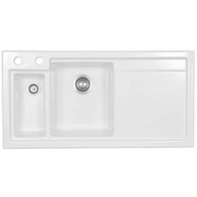 Clearwater Lydian Chef 1.5 Bowl & Drainer Right Hand Drainer Kitchen Sink White LYD1020RWH