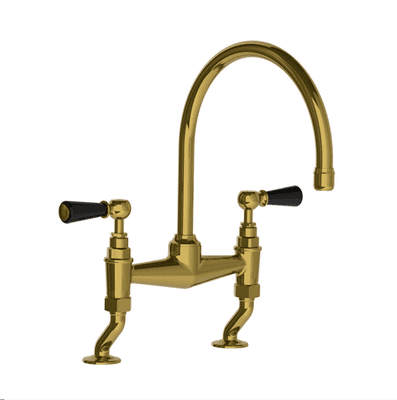 Lefroy Brooks 1900 Classic Kitchen Tap Bridge Mixer With Black Levers Polished Brass BL1517PB