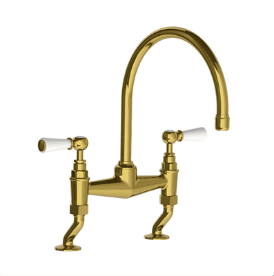 Lefroy Brooks 1900 Classic Kitchen Tap Bridge Mixer With White Levers Antique Gold  WL1517AG