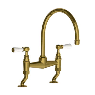 Lefroy Brooks 1900 Classic Kitchen Tap Bridge Mixer With White Levers Polished Brass WL1517PB
