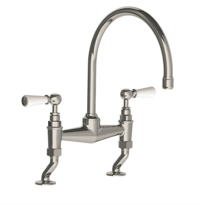 Lefroy Brooks 1900 Classic Kitchen Tap Bridge Mixer With White Levers  Silver Nickel WL1517NK