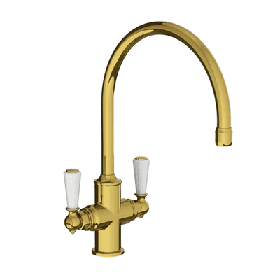 Lefroy Brooks 1900 Classic Kitchen Tap Mono Mixer With White Levers Antique Gold WL1550AG