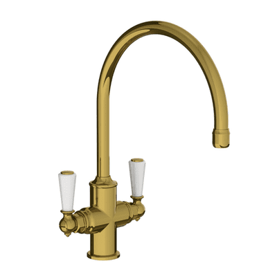 Lefroy Brooks 1900 Classic Kitchen Tap Mono Mixer With White Levers  Polished Brass WL1550PB