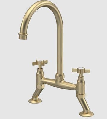 Nuie Bridge Sink Mixer Crosshead Kitchen Tap Brushed Brass KB806