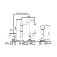 Perrin & Rowe Alsace Three-Hole Sink Mixer With Lever Handles And Rinse Polished Nickel 4776 NI