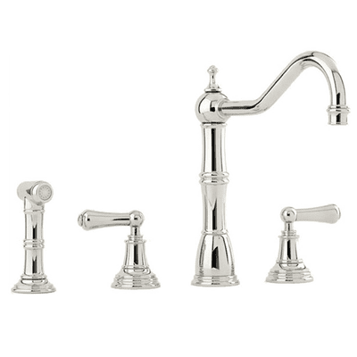 Perrin & Rowe Alsace Three-Hole Sink Mixer With Lever Handles And Rinse Polished Nickel 4776 NI