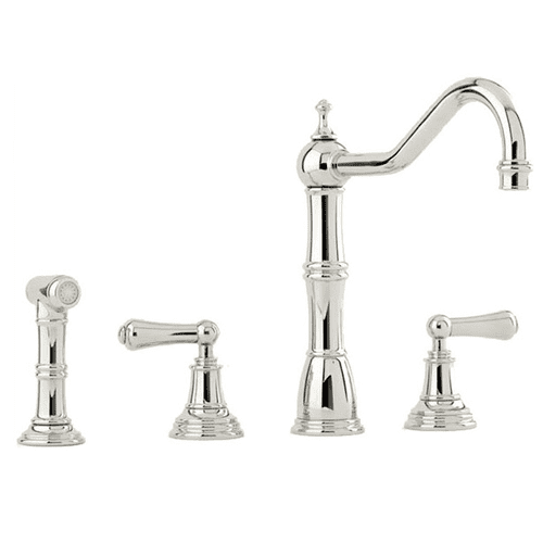Perrin & Rowe Alsace Three-Hole Sink Mixer With Lever Handles And Rinse Polished Nickel 4776 NI