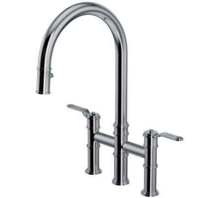Perrin & Rowe Armstrong Bridge with Textured Lever Handles & Pull-Out Spray Tap Pewter 4549HTPF