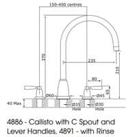 Perrin & Rowe Callisto Three-Hole Mixer Kitchen Tap C Spout With Levers And Rinse Pewter 4891PF