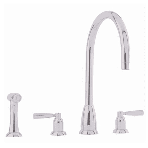Perrin & Rowe Callisto Three-Hole Mixer Kitchen Tap C Spout With Levers And Rinse Pewter 4891PF