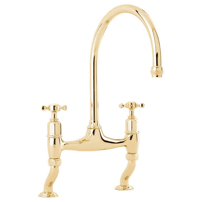 Perrin & Rowe Ionian Two-Hole Sink Mixer Kitchen Tap With Crosshead Handles Gold 4192IG