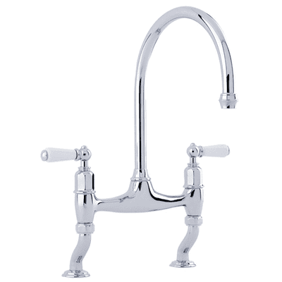 Perrin & Rowe Ionian Two-Hole Sink Mixer Kitchen Tap With Porcelain Lever Handles Chrome 4193CP