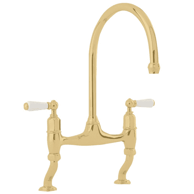 Perrin & Rowe Ionian Two-Hole Sink Mixer Kitchen Tap With Porcelain Lever Handles Gold 4193IG