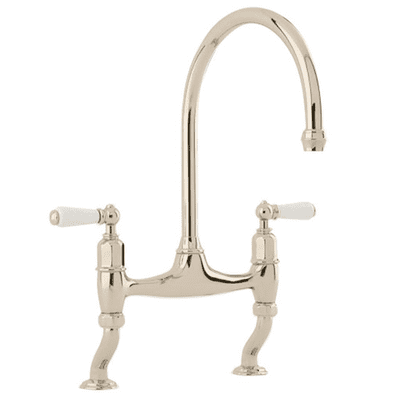 Perrin & Rowe Ionian Two-Hole Sink Mixer Kitchen Tap With Porcelain Lever Handles Nickel 4193NI