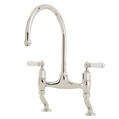 Perrin & Rowe Ionian Two-Hole Sink Mixer Kitchen Tap With Porcelain Lever Handles Pewter 4193PF