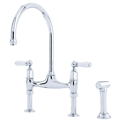 Perrin & Rowe Ionian Two-Hole Sink Mixer  With Porcelain Lever Handles And Rinse Chrome 4173CP
