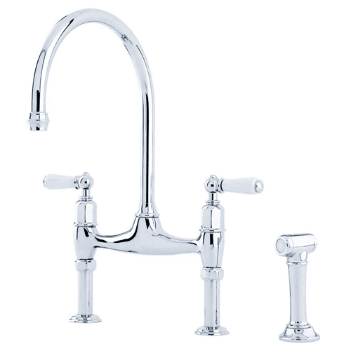 Perrin & Rowe Ionian Two-Hole Sink Mixer  With Porcelain Lever Handles And Rinse Chrome 4173CP