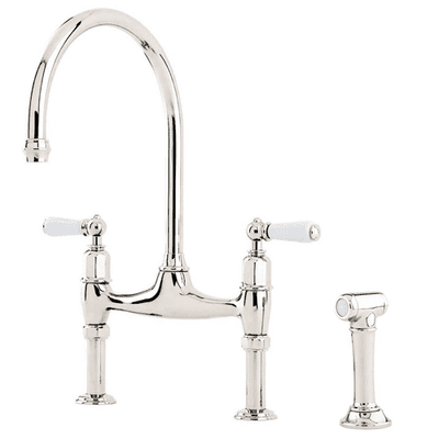 Perrin & Rowe Ionian Two-Hole Sink Mixer With Porcelain Lever Handles And Rinse Nickel 4173NI