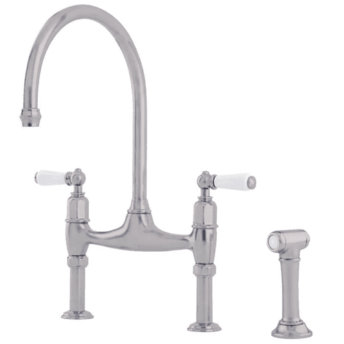 Perrin & Rowe Ionian Two-Hole Sink Mixer With Porcelain Lever Handles And Rinse Pewter 4173PF