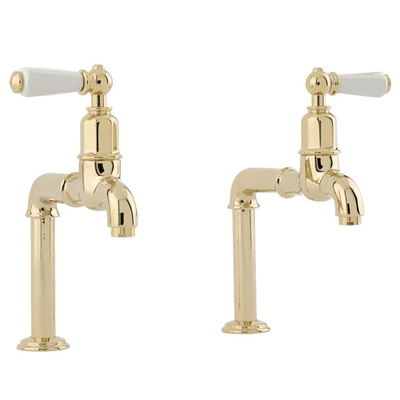 Perrin & Rowe Mayan Bibcocks Deck Mounted With Porcelain Lever Handles Pair Gold 4332IG