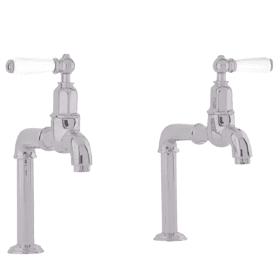 Perrin & Rowe Mayan Bibcocks Deck Mounted With Porcelain Lever Handles Pair Pewter  4332PF