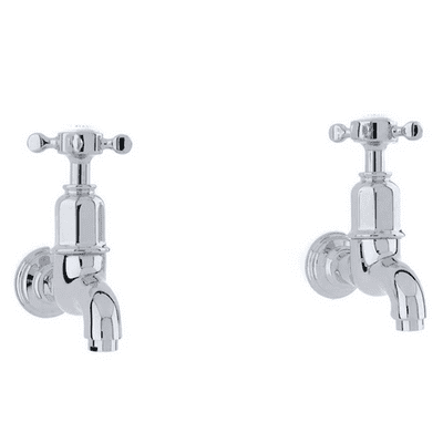 Perrin & Rowe Mayan Bibcocks Wall Mounted With Crosshead Handles Pair Chrome 4328CP
