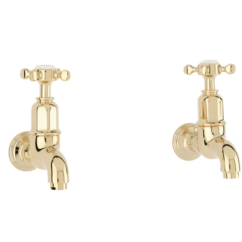 Perrin & Rowe Mayan Bibcocks Wall Mounted With Crosshead Handles Pair Gold 4328IG