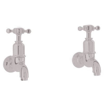 Perrin & Rowe Mayan Bibcocks Wall Mounted With Crosshead Handles Pair Pewter 4328PF