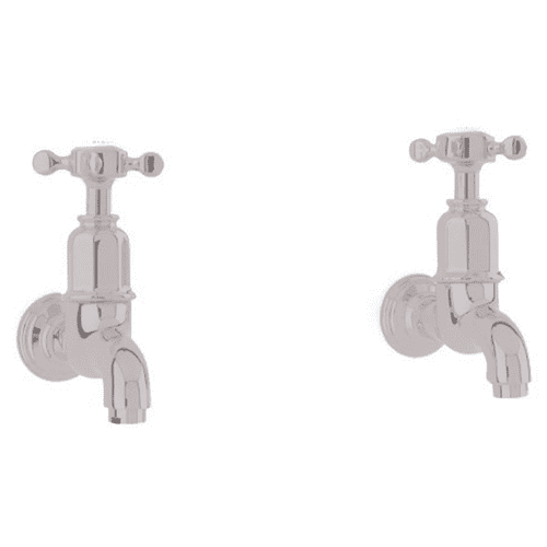 Perrin & Rowe Mayan Bibcocks Wall Mounted With Crosshead Handles Pair Pewter 4328PF