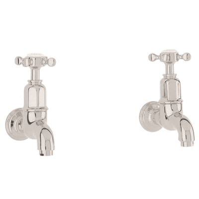Perrin & Rowe Mayan Bibcocks Wall Mounted With Crosshead Handles Pair Polished Nickel 4328NI
