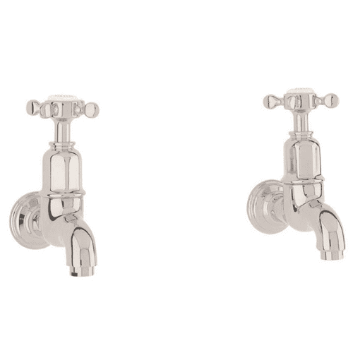 Perrin & Rowe Mayan Bibcocks Wall Mounted With Crosshead Handles Pair Polished Nickel 4328NI
